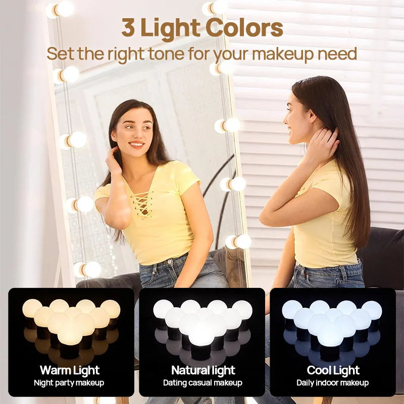 Kit 10 luces LED regulables para espejo de maquillaje - 3 modos - Meritak™