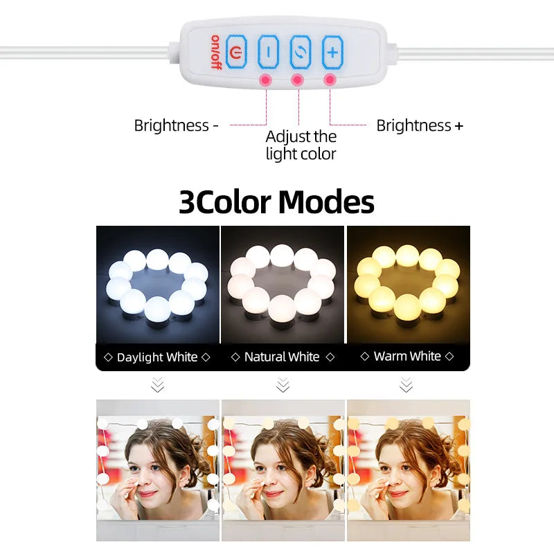 Kit 10 luces LED regulables para espejo de maquillaje - 3 modos - Meritak™