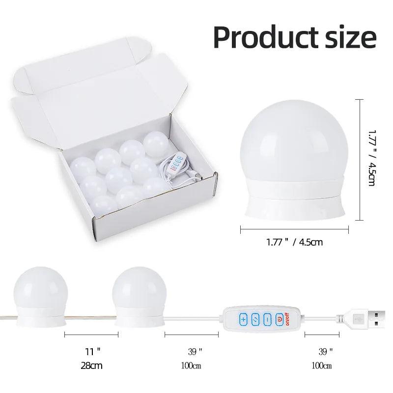 Kit 10 luces LED regulables para espejo de maquillaje - 3 modos - Meritak™