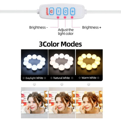 Kit 10 luces LED regulables para espejo de maquillaje - 3 modos - Meritak™