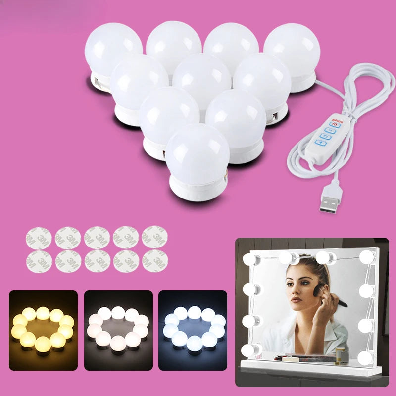 Kit 10 luces LED regulables para espejo de maquillaje - 3 modos - Meritak™